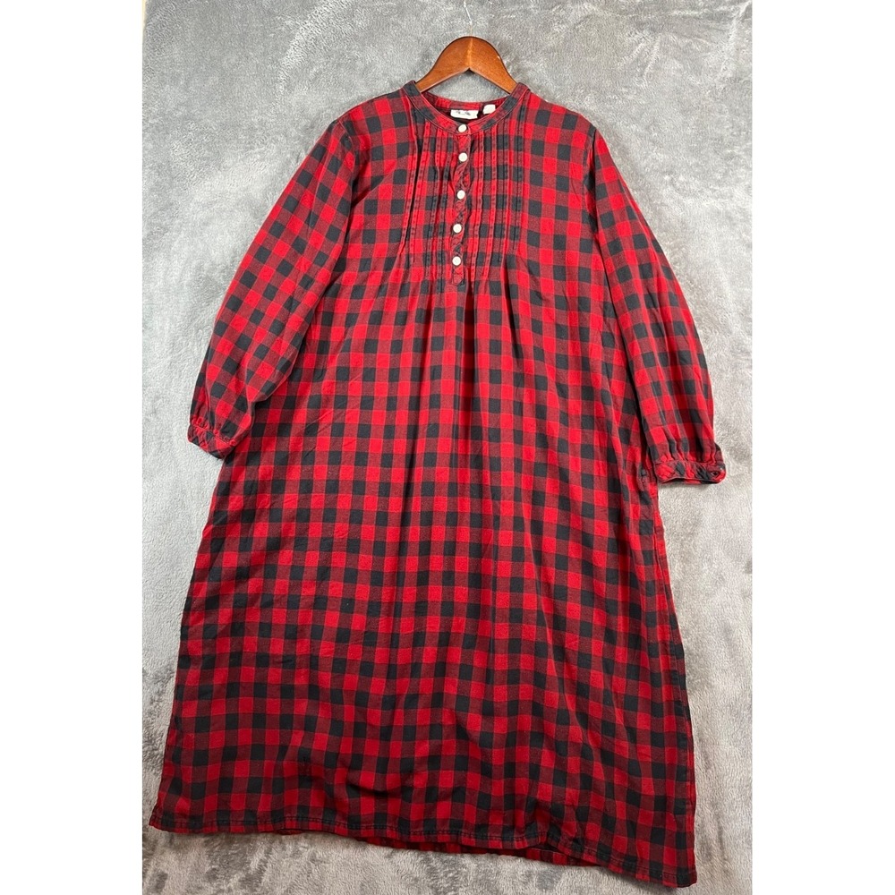 L.L. Bean Nightgown Large Petite Red Scotch Plaid Cotton Flannel Cozy Classic